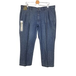 NWT Haggar Men's Pleated Premium Stretch Comfort Fabric Denim 42X29